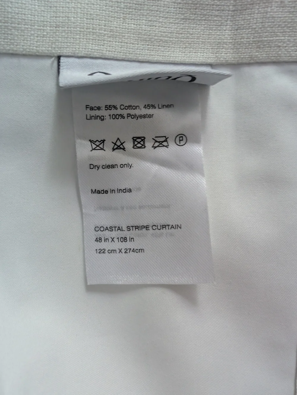 1Quince Coastal Stripe Linen Cotton Room Darkening Curtain 48x108 Ivory Natural